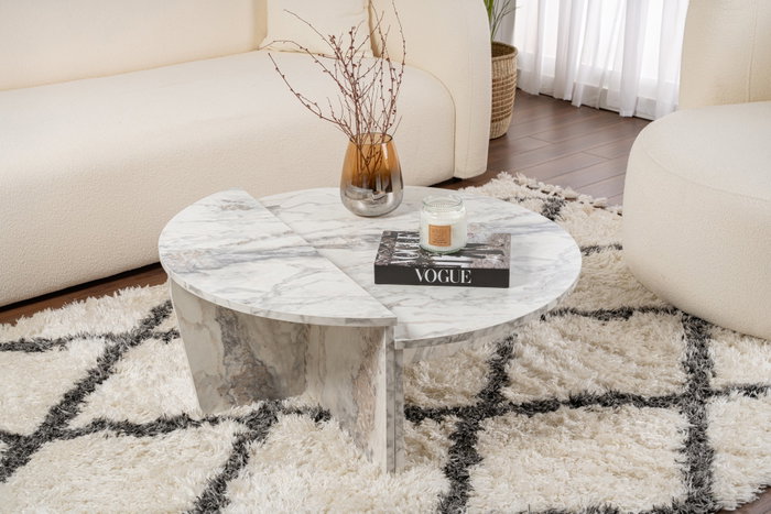 Nordure Mesa de Centro de Mármol Frezya, Mesa Grande: 90x60x30 cm, Mesa Pequeña: 85x30x35 cm